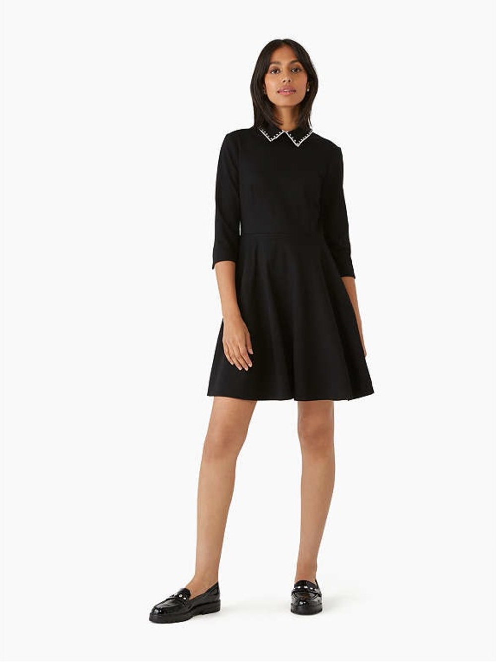 kate spade Black Mini Dress with Pearl & Sequin Trim Collar